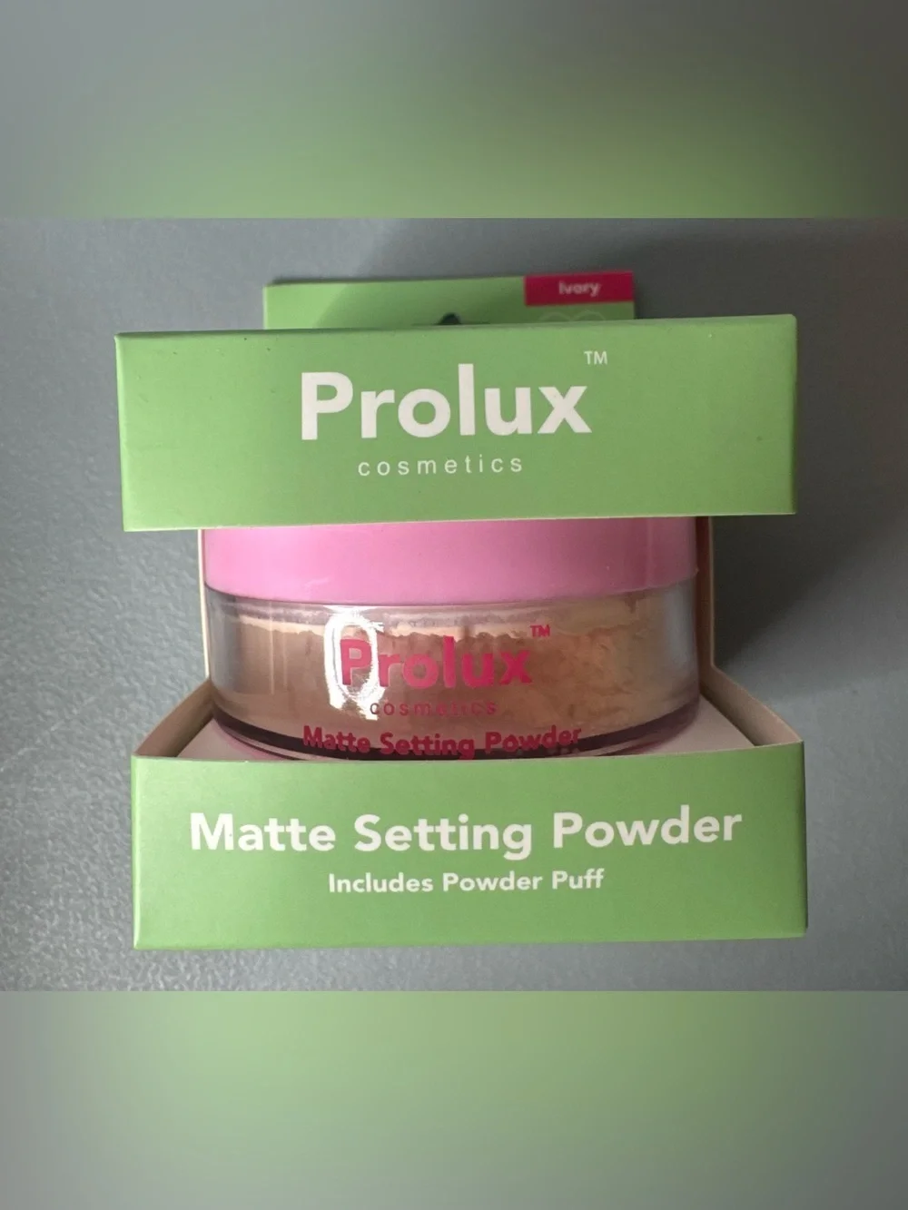 Prolux Matte Setting Powder with puff in color ivory - Pink & Light Beige
